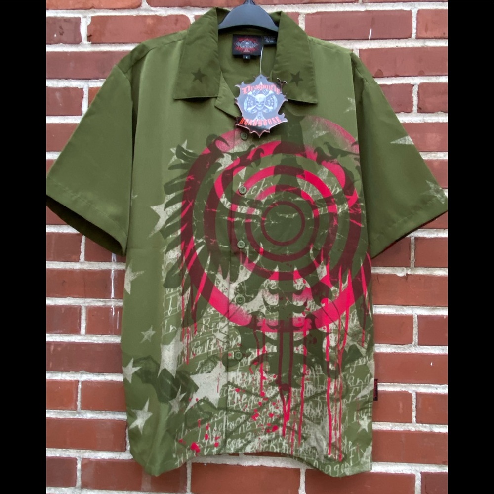 Dragonfly Roadhouse Vintage •Mens”Live Or Die” Button Down• Shirt•NWT